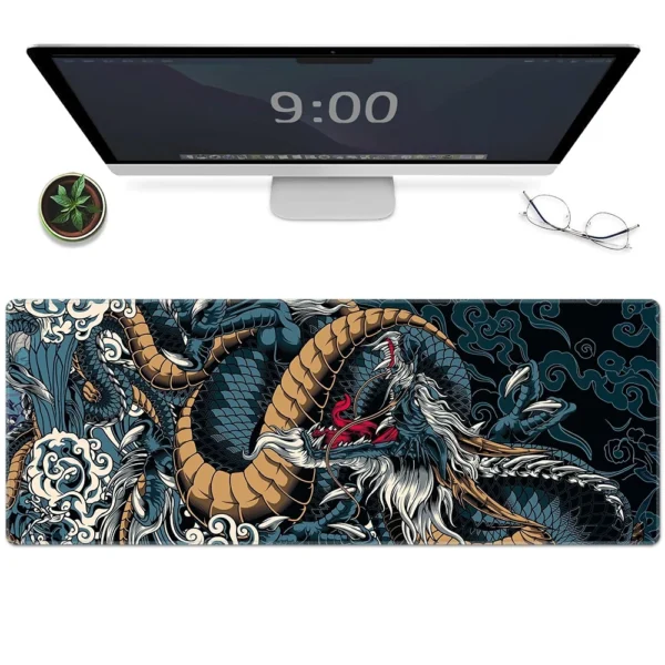 Large Dragon Pattern Mouse Pad with Stitched Edges  Extended Gaming Mousepads  Anti Slip Base Desk Mat 80   90   100   120cm