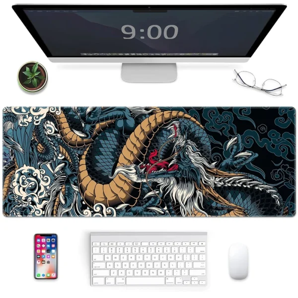 Large Dragon Pattern Mouse Pad with Stitched Edges  Extended Gaming Mousepads  Anti Slip Base Desk Mat 80   90   100   120cm