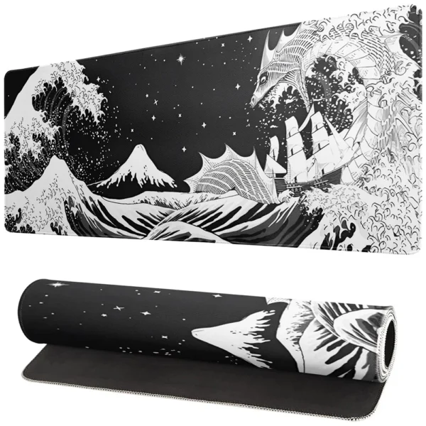 cn-11134207-7r98o-lrs88hk5wan15b.webp Japanese Sea Wave Dragon Mouse Pad Black and White Gaming Mouse Mat Stitched Edges Desk Pad 80x30 90x40 100x50cm