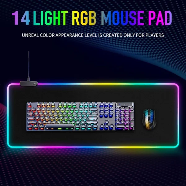 cn-11134207-7r98o-lx23b9pd4xfp6f.webp Large RGB Gaming Mousepads 14 Light Modes 4mm Thicken Soft LED Mouse Pad Anti Slip Keyboard Mat with Box 80x30 90x40cm