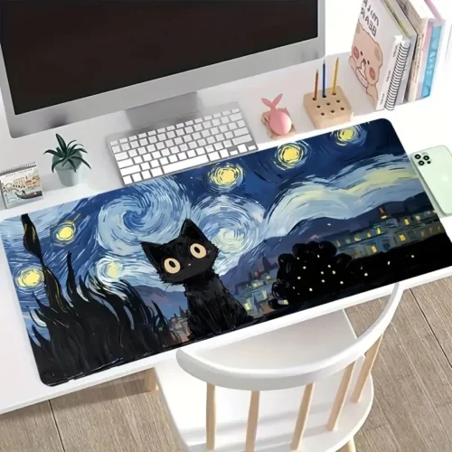 cn-11134207-7ras8-m9r7829evcfw9b.webp Starry Night Sky Cute Cat Mouse Pad Abstract Art Computer Mousepads For Home Office with Non Slip Rubber Base Mouse Mat 100 90 80cm