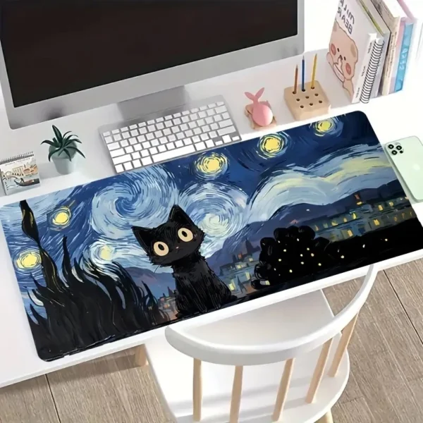 cn-11134207-7ras8-m9r7829evcfw9b.webp Starry Night Sky Cute Cat Mouse Pad Abstract Art Computer Mousepads For Home Office with Non Slip Rubber Base Mouse Mat 100 90 80cm