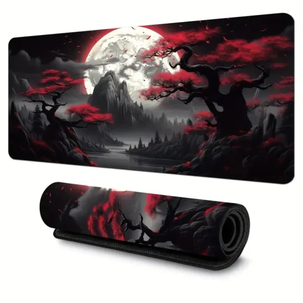 Lunar Eclipse Gaming Mouse Pad  Ink Style Scenic Mounta Gaming Mousepads with Stitched Edges Desk Mat 80   90   100cm