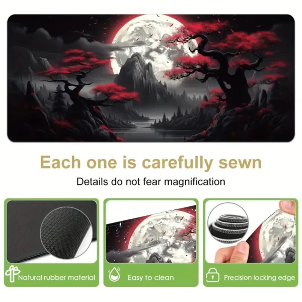 Lunar Eclipse Gaming Mouse Pad  Ink Style Scenic Mounta Gaming Mousepads with Stitched Edges Desk Mat 80   90   100cm