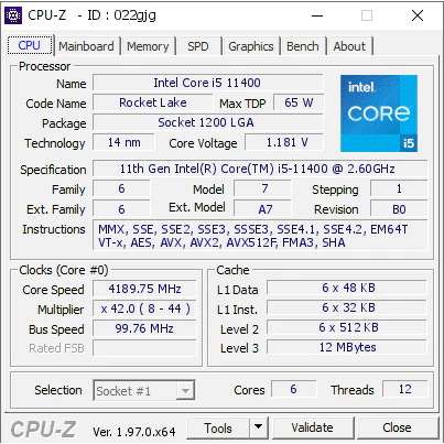 Intel  Core  i5 11400 11th Gen Processor Socket LGA1200 in Good working condition 3 Months Warranty
