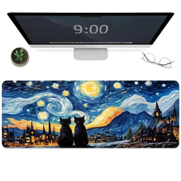 sg-11134201-824iz-mep7bj93n3esed.webp Starry Night Sky Cute Cat Mouse Pad Abstract Art Computer Mousepads For Home Office with Non Slip Rubber Base Mouse Mat 100 90 80cm